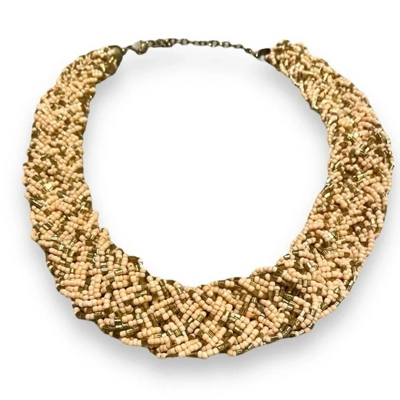 Vintage Chunky Braided Seed Bead Necklace w/ Chain Clasp - Retro Jewelry - Picture 8 of 12